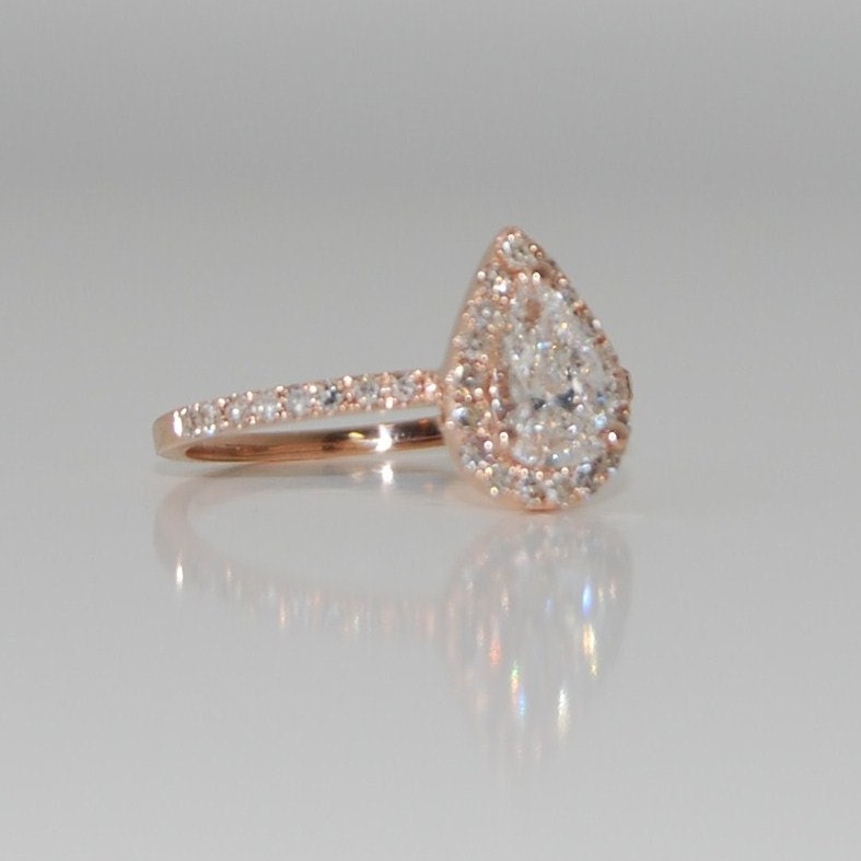0.71 White D/SI1 Diamond Rain drop 14k rose gold ring