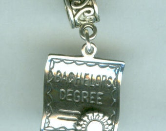 Sterling BACHELOR'S DEGREE Bead Charm for all Trollbead, European, Name Brand Add a Bead Charm Bracelets - 3d Heavy- DIPLOMA