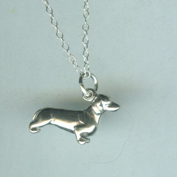 Sterling DACHSHUND DOG Pendant AND Chain 3Dimensional