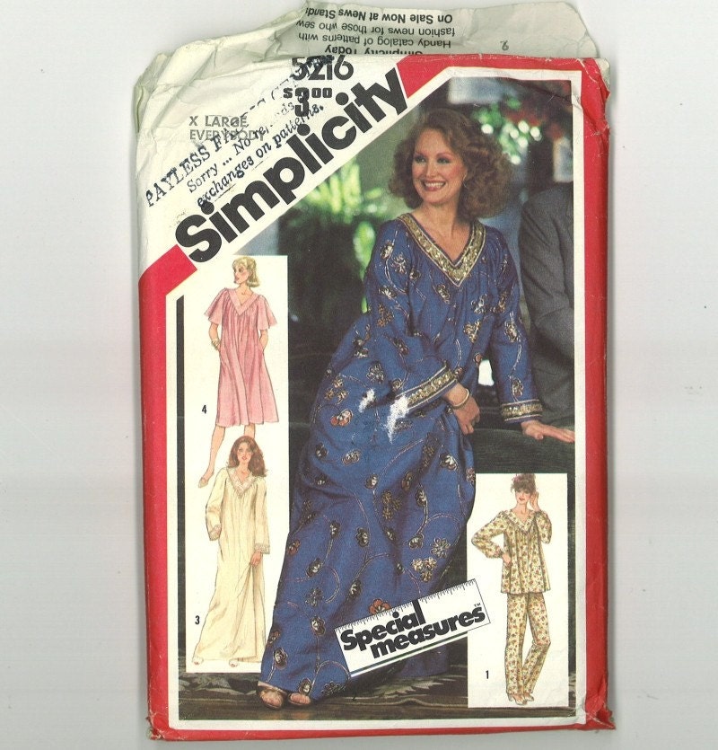 Vintage 1981 Plus Size Caftan Pattern Simplicity 5216 Size XL