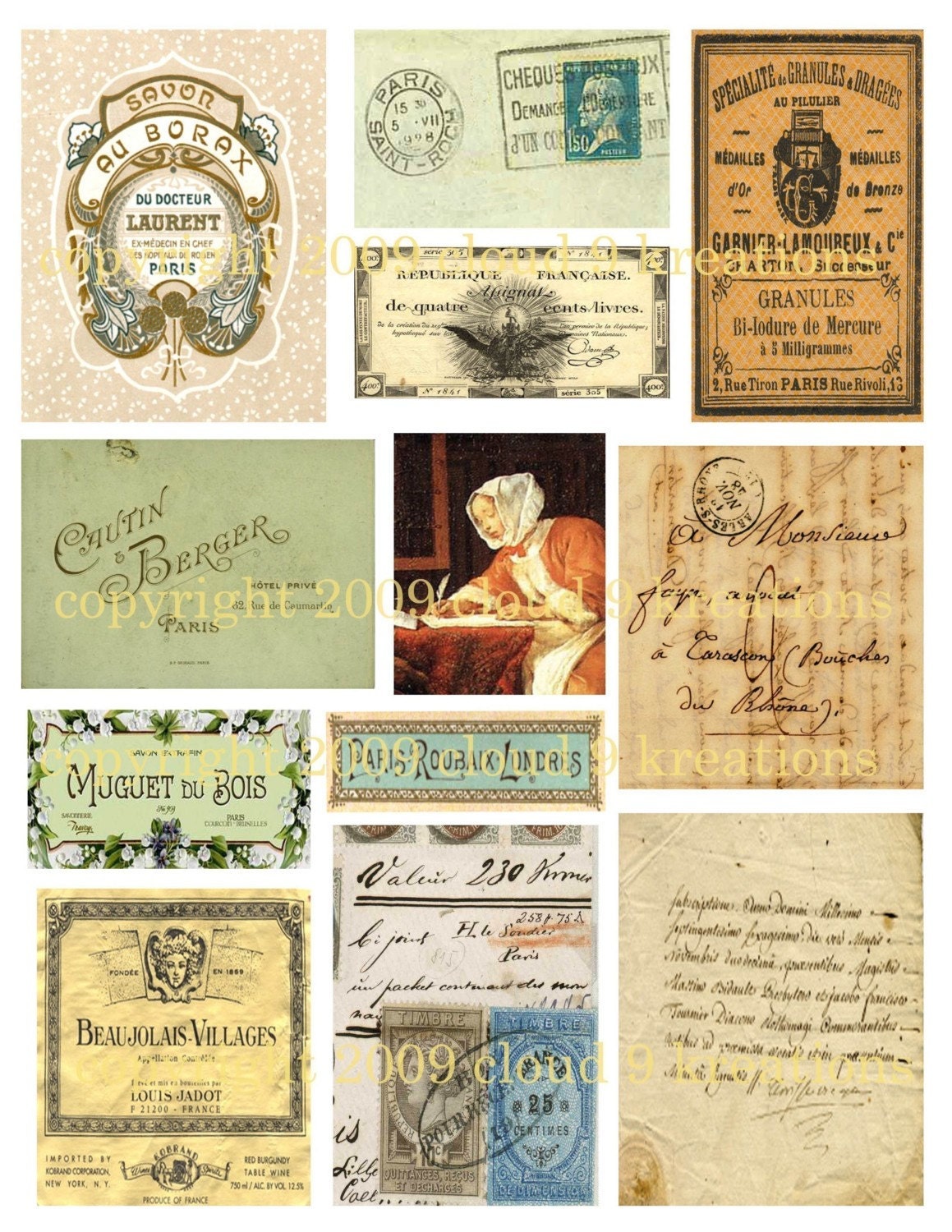 French Ephemera Digital Collage Sheet 3 By Cloud9kreations On Etsy