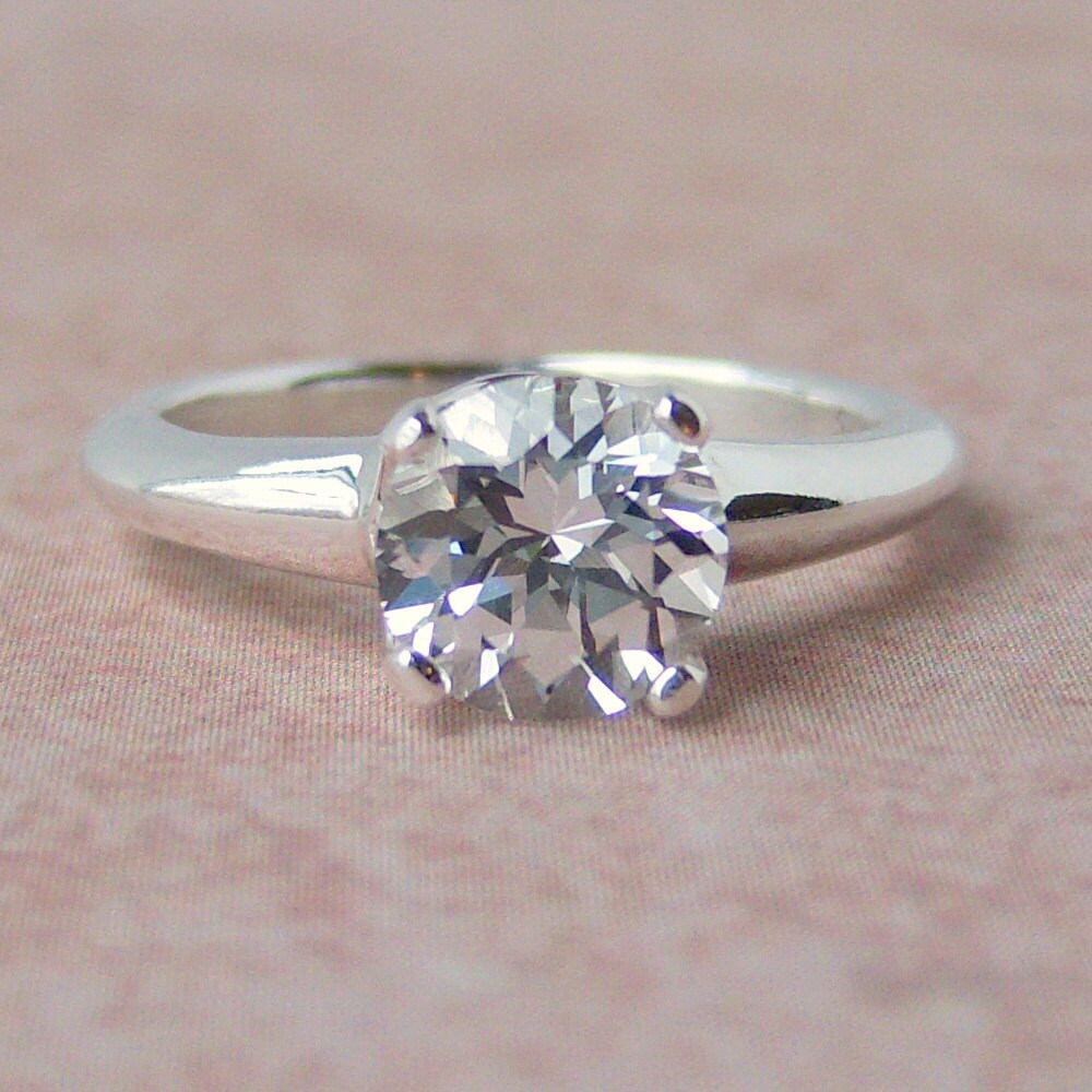 7mm Lab White Sapphire Argentium Sterling Silver Ring