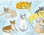 Felicitous Felines.   Original watercolor painting by Vivienne Strauss.