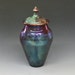 Peacock Colored Iridescent Raku Lidded Vase or Urn