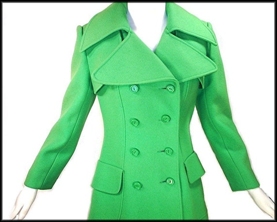 LIME GREEN vintage 70's wool pea coat jacket by RockyMountainRetro