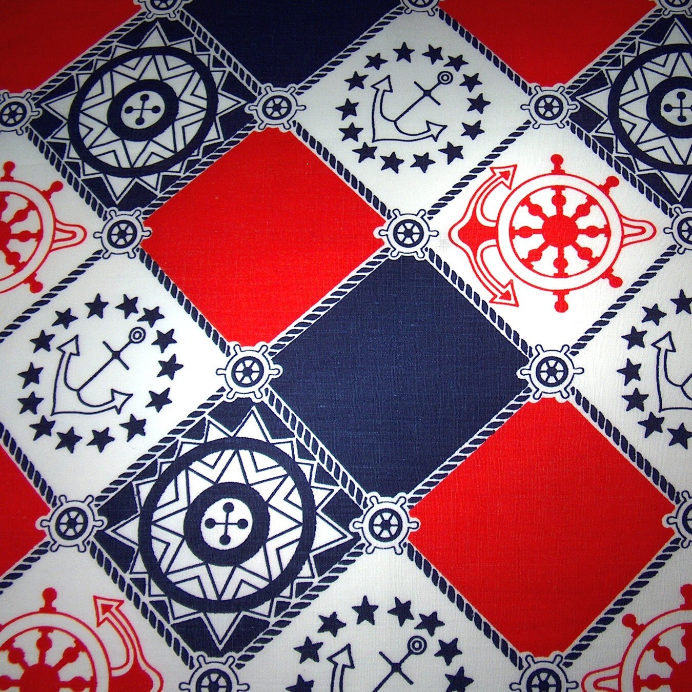 Vintage Nautical Fabric Red White and Blue Cotton Blend
