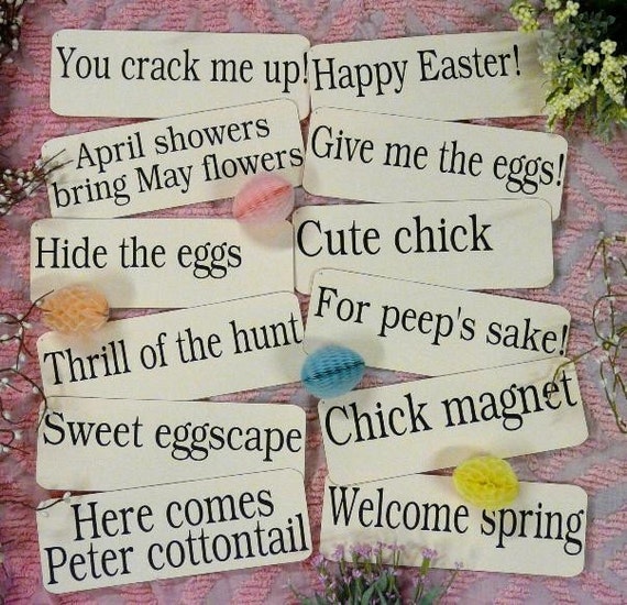 12 Large Easter Phrase sayings Flash Cards PDF - vintage like altered art signs chick bunny egg peeps scrapbooking primitive
