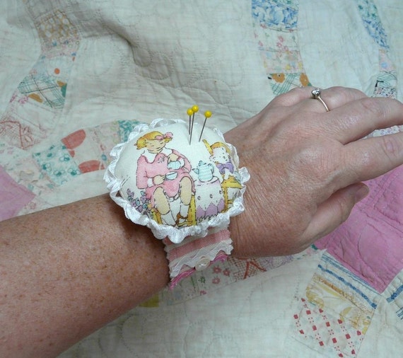 Wrist Cuff Pin cushion PDF Pattern - bracelet pin keep specialty fabric rubber stamps buttons scrunched seam binding