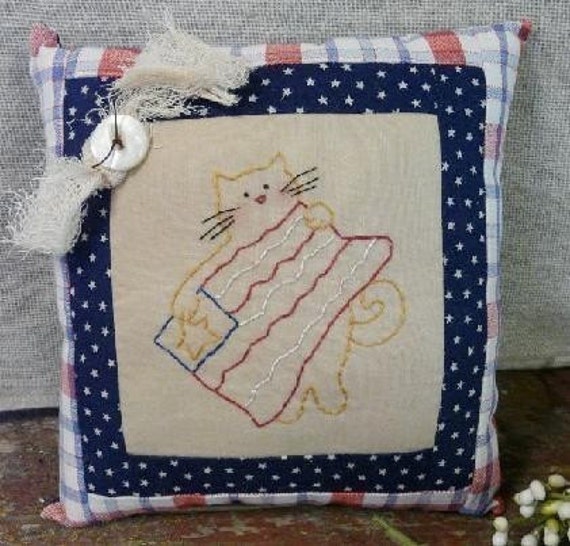 America Lady Liberty Stitchery PDF Pattern 3 in 1 - old bobbin embroidery kitty cat patriotic