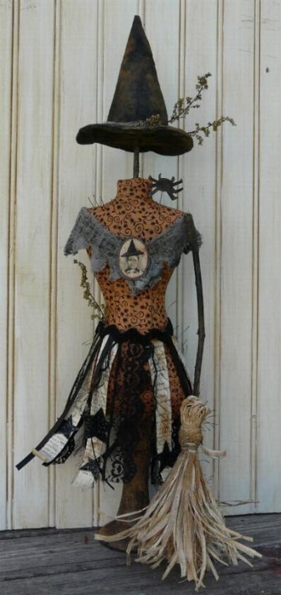 Halloween Witch Mannequin Dress Form PDF Pattern -  Pincushion Pin Keep email primitive pinkeep cushion