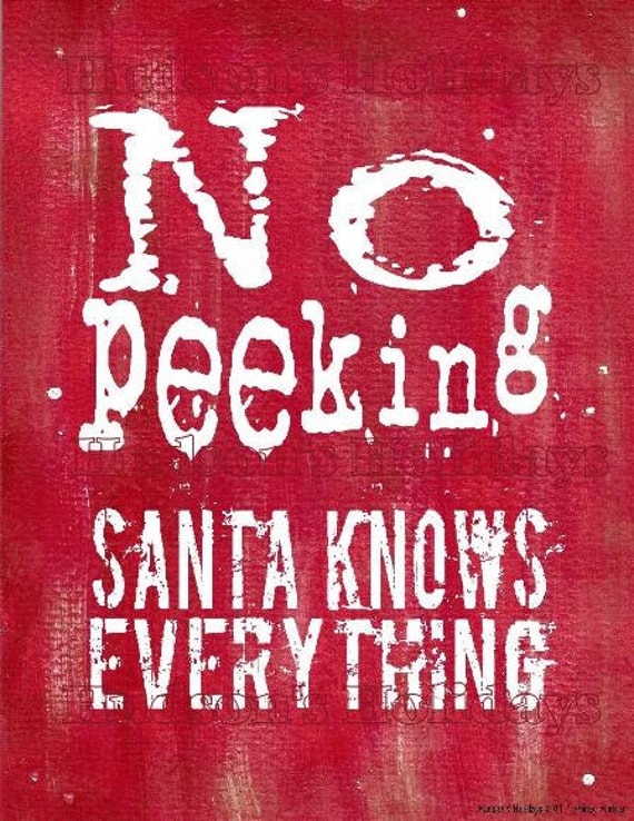 No Peeking Santa Christmas sign digital PDF by Hudsonsholidays