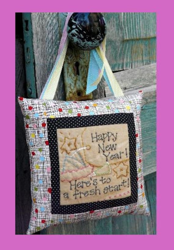 Happy New Years Stitchery embroidery PDF Pattern - eve party door knob decor decorations primitive pillow