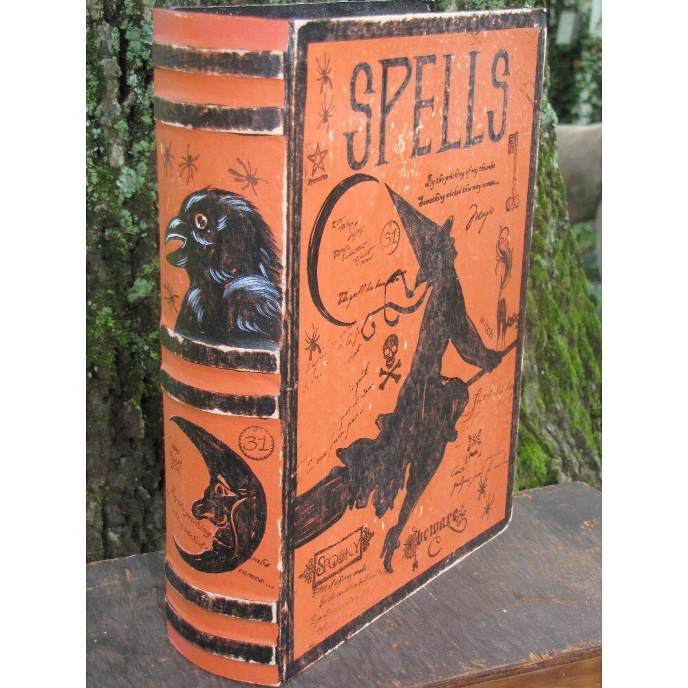 Large Vintage Paper Mache Halloween Witch's Book of Spells