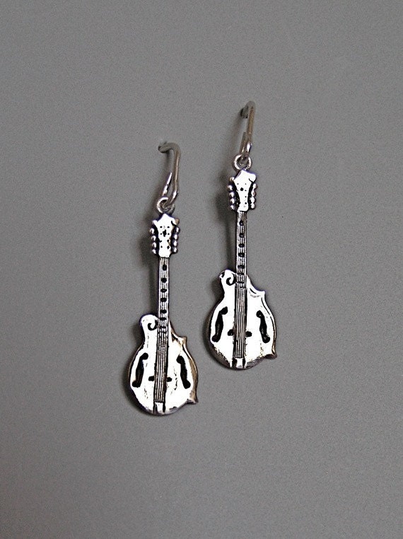 Mandolin Earrings in Sterling Silver by wjcollins on Etsy
