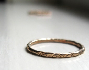 Rustic textured gold stacking ring
