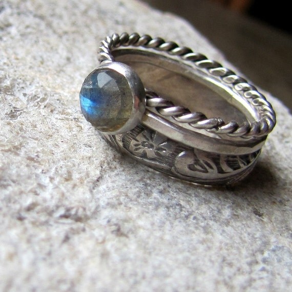 Handmade Labradorite Engagement Ring Set