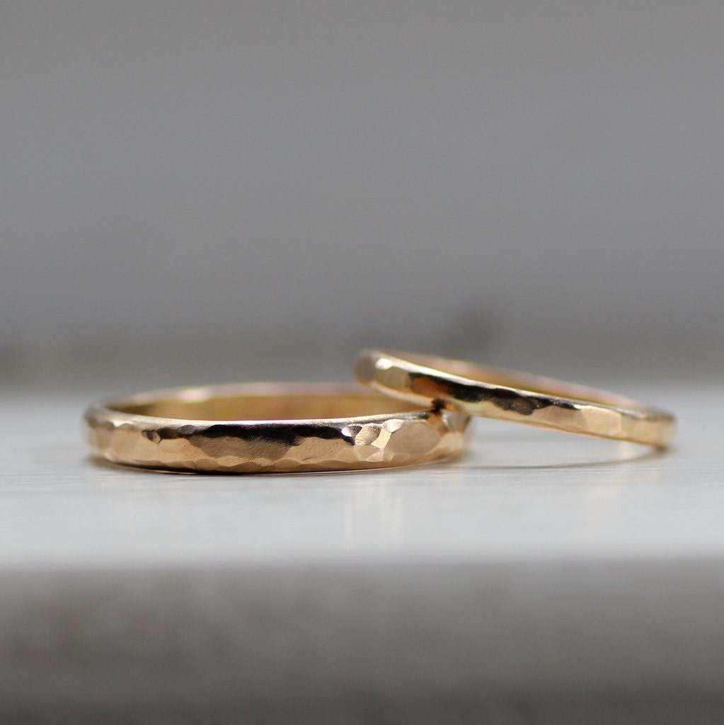 Simple Wedding Band Set Rustic Gold Wedding Bands for men or