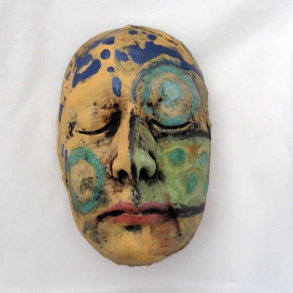 On SALE Heads up on this Ceramic Mask Sculpture Wall art A