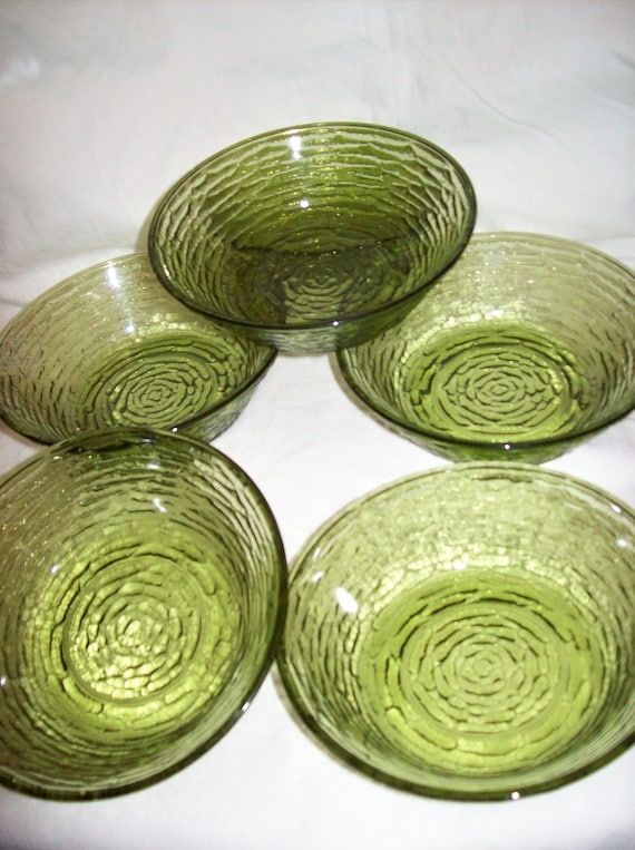 Vintage Green Glass Salad Bowl Set Avocado Soreno Fire King