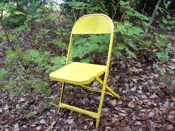 Vintage Chair Metal Folding Chair Garden Decor Plant by misshettie