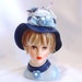 Blue Lady Head Vase Pin Cushion Jewelry Holder Potpourri - Napcoware