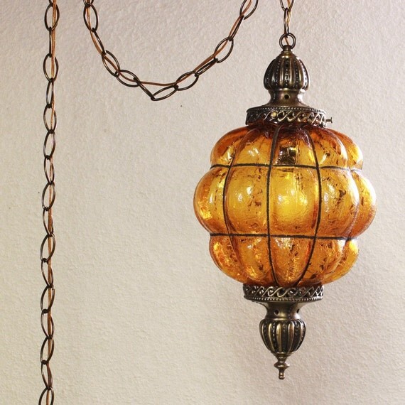 Vintage hanging light hanging lamp amber globe crackle