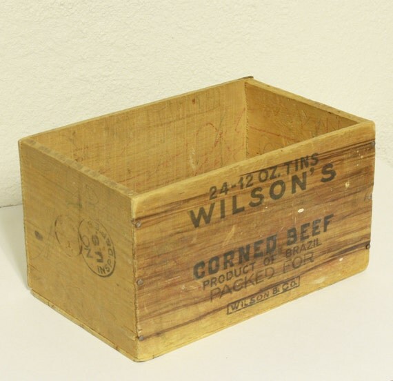 Vintage wood crate wood box Wilson's Corned Beef