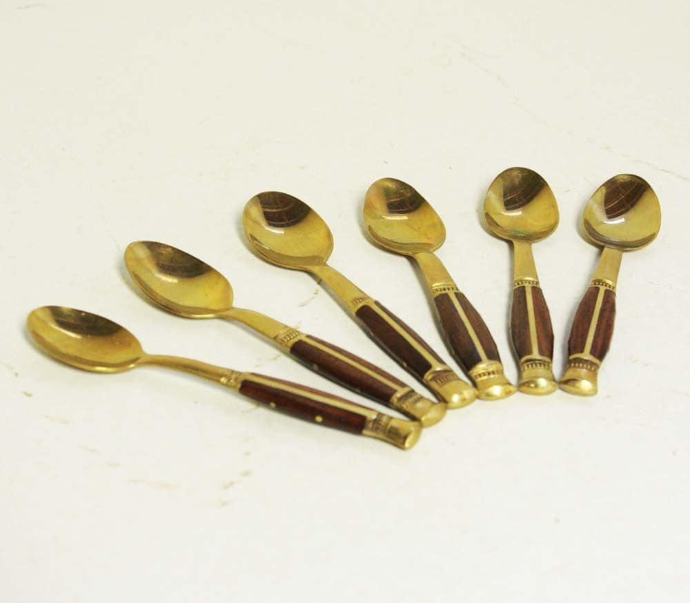 6 vintage demitasse spoons small thailand gold patina