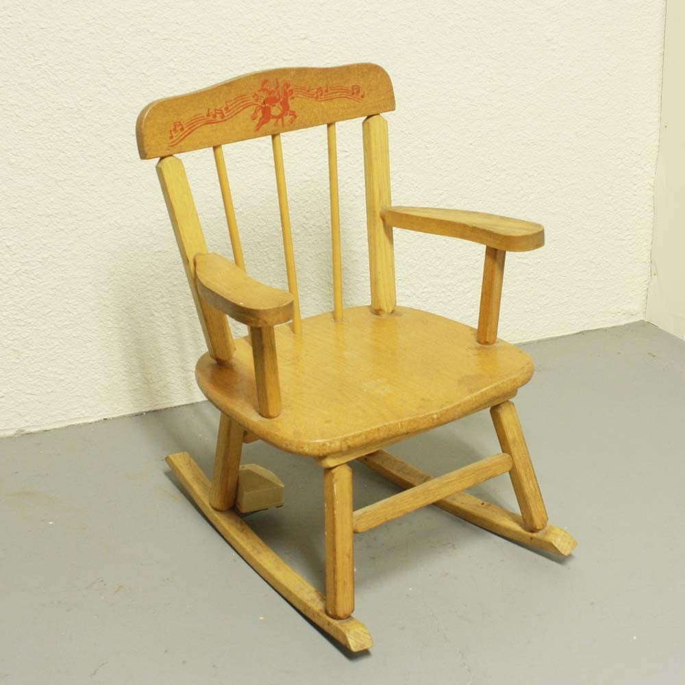 vintage childs rocking chair with music box