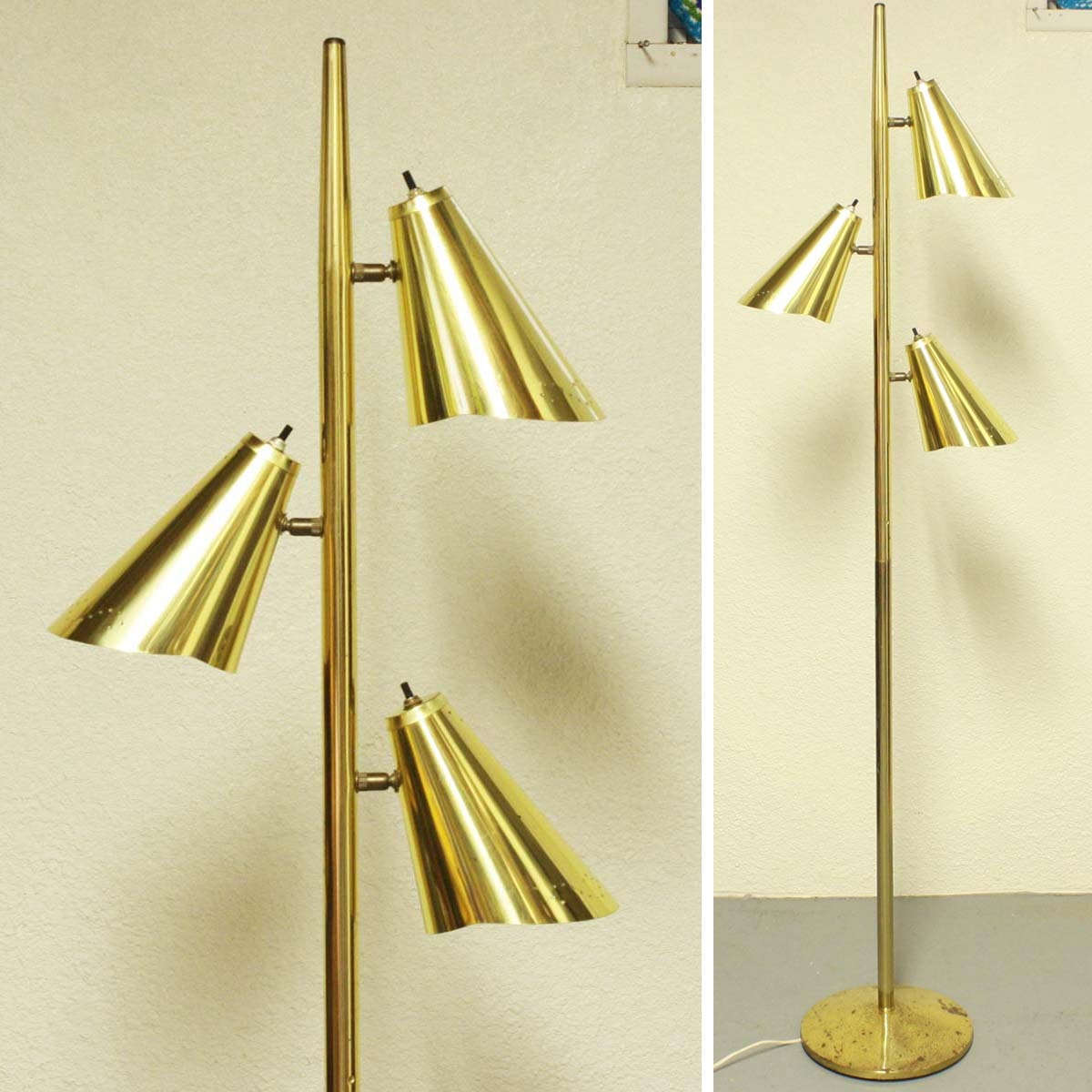 Vintage floor lamp metal gold tone shades 3 way switch