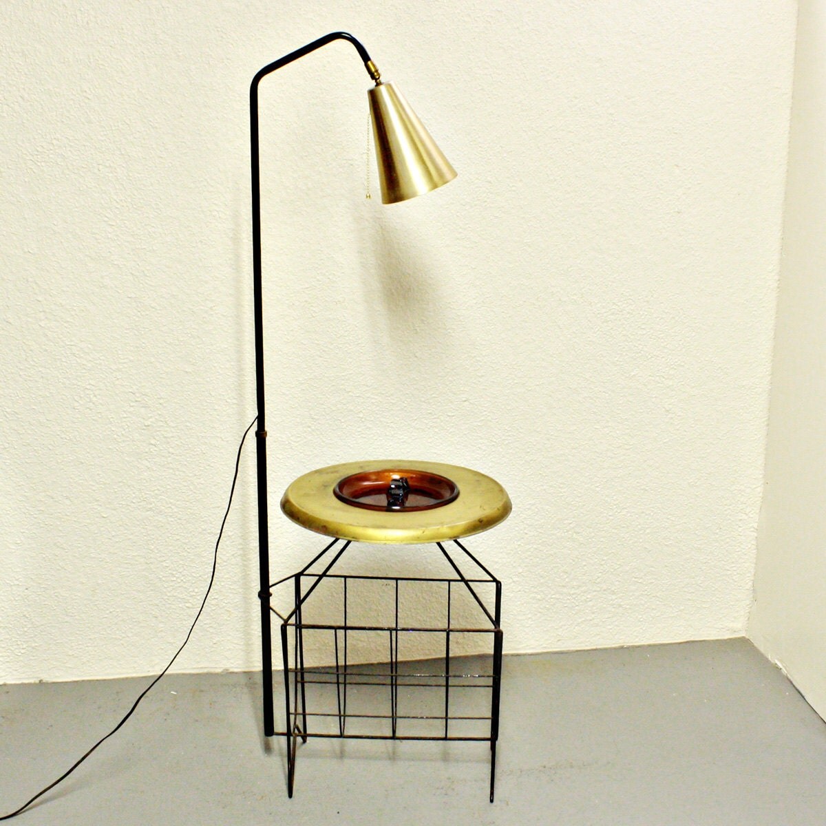 Vintage magazine rack ashtray stand light floor lamp