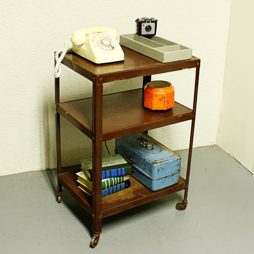 Vintage metal cart serving cart kitchen cart brown