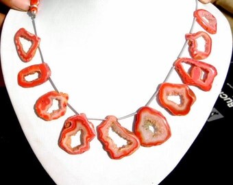 8 Inches - AAA Orange Druzy Agate Polished Geode Slice beads W/ 10 Pieces