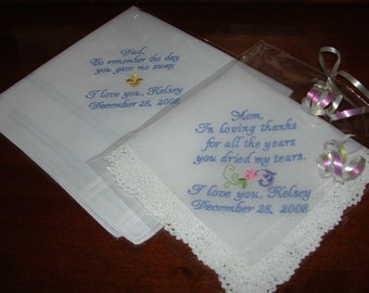 Personalized Wedding Handkerchiefs for Parents of the Bride, Mother of the Bride, Father of the Bride