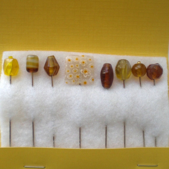 Set of 8 Big and Beautiful Yellow and Gold Straight Pins