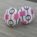 Mod Vintage Pink White Black Circle Square Fabric Button Sterling Earrings