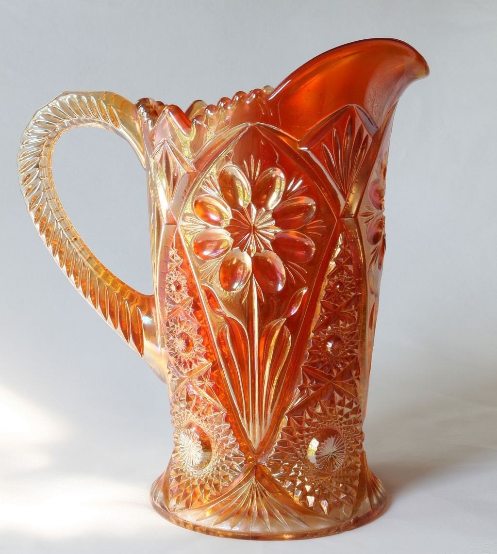 Imperial Carnival Glass Water Set 474 Daisy Cosmo Pitcher 1900