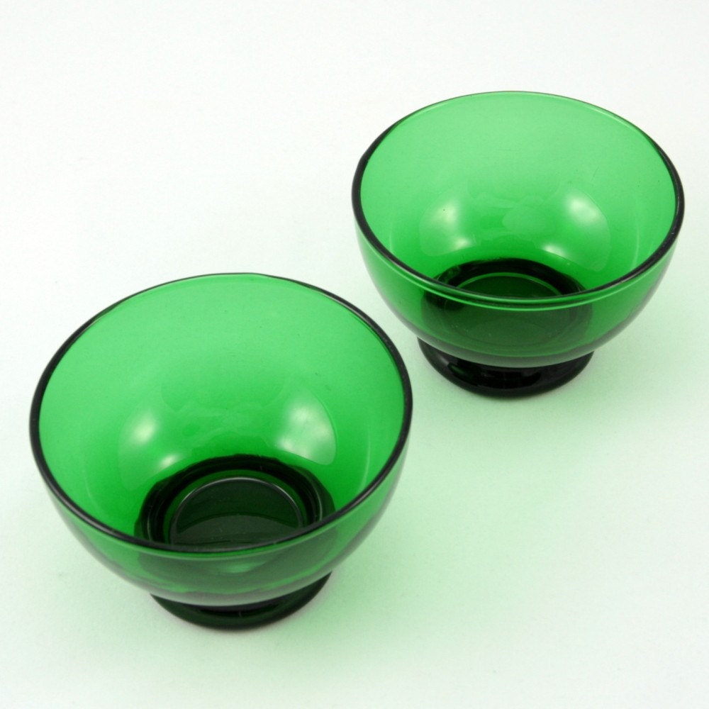 Vtg Forest Green Flat Sherbet Bowls 2 Anchor Hocking