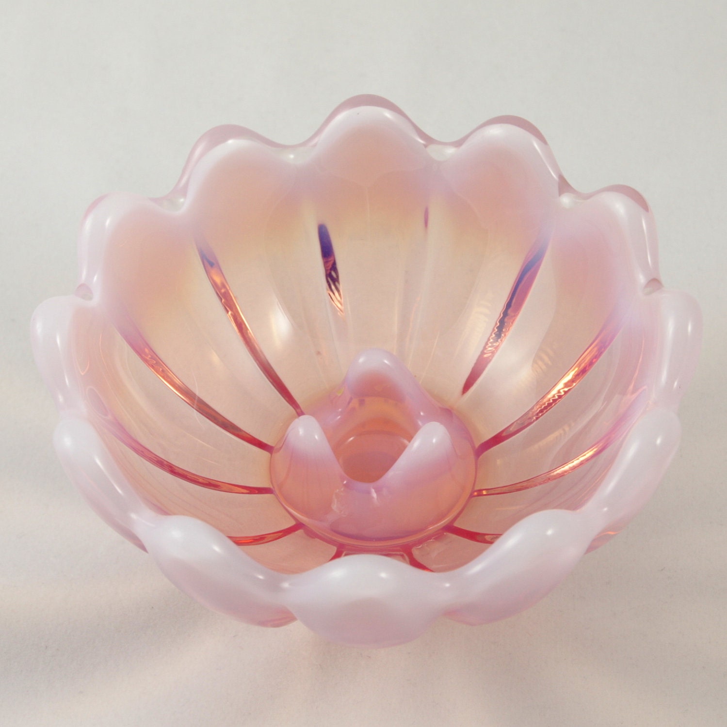 Vtg Fostoria Table Charms Pink Opalescent Flora Candle Holder