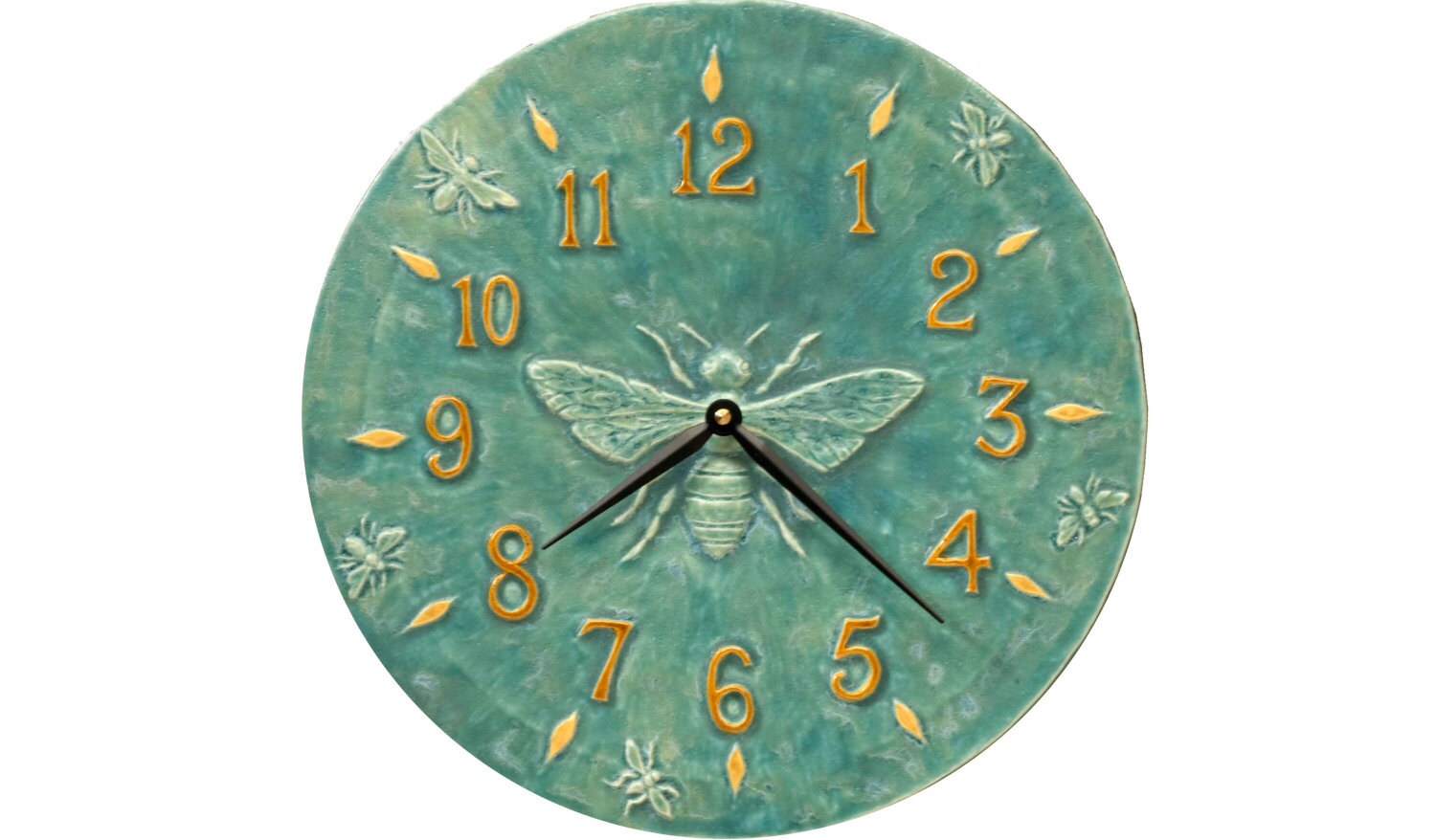 Ceramic Wall Clock Honeybee Light Blue 12 inches diameter