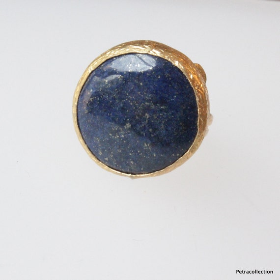 Blue Lapis with Pyrite Specks Round Ring Adjustable Band