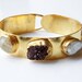 Gemstones Bangle Cuff Bracelet - Gold Plated - Exotic - Bezel Set
