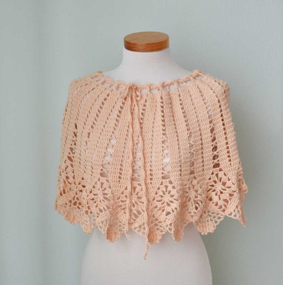 Peach lace crochet poncho skirt top G719