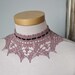 Lace crochet choker, antique pink cotton, black suede ribbon F571