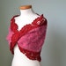 Red pink crochet wrap, capelet, shoulderette with lace trim D408