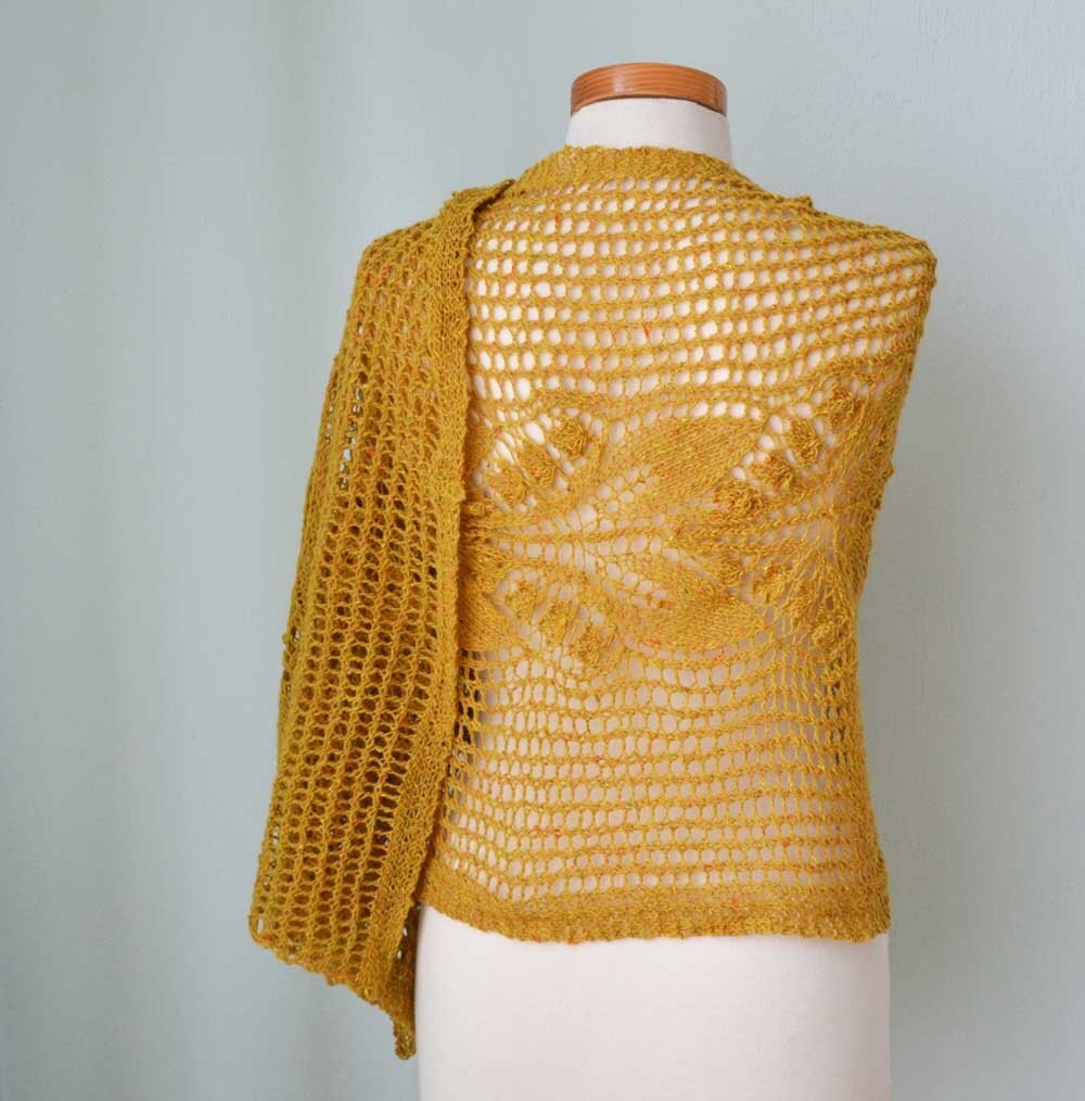 Lace knitted shawl mustard yellow