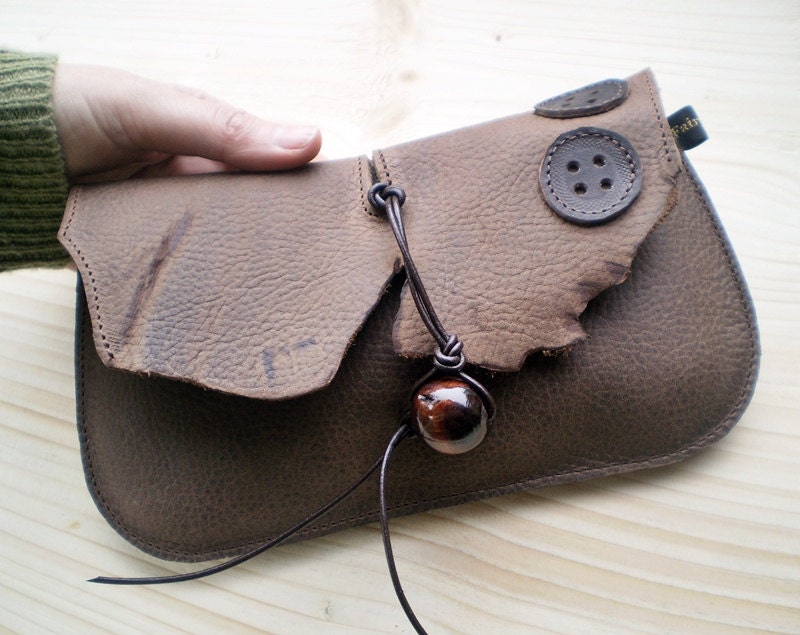 Handmade Leather clutch Purse Bag WILD OAK antiqued by Fairysteps