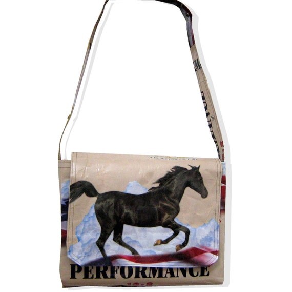 Recycled Horse Feed Bag Messenger Tote