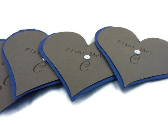 Personalized Navy Blue Seed Paper Heart Favors - 3 inch - 50 count