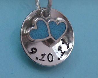 SOMETHING BLUE- Custom stamped wedding pendant/ bouquet charm with chain option, bridal gift, bridesmaid, mother of the bride, flower girl